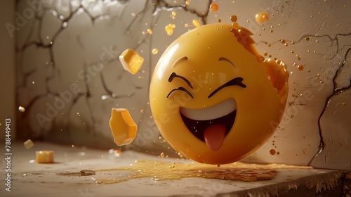 An animated 3D emoji winking as it breaks free from a flat, monotone wallpaper