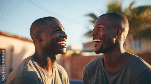 Two African American friends are laughing