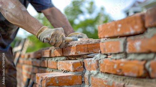 Masons building a brick wall, traditional techniques, craftsmanship