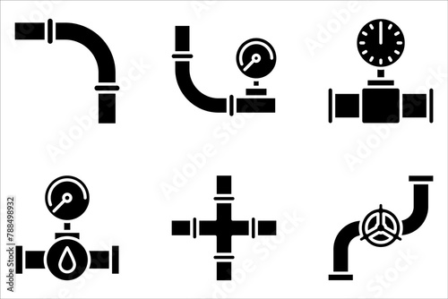 Valve, taps, pipe connectors, pipe details vector icons set. Set of pipe on white background