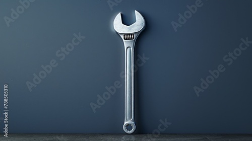 A silver adjustable wrench on a blue background