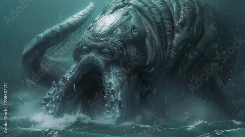 A deep sea explorer encountering a mythical sea creature