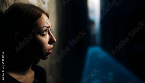 Portrait d'une femme avec un regard inquiet 