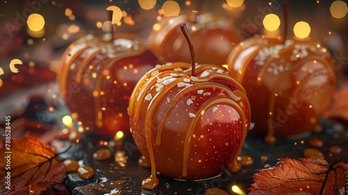 A beautiful still life of caramel apples with a warm fall background.