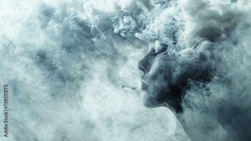 A poignant image of a person coughing and struggling to breathe amidst a cloud of cigarette smoke, highlighting the immediate health risks of smoking.