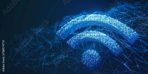 Abstract digital connectivity concept with glowing Wi-Fi symbol on blue background -