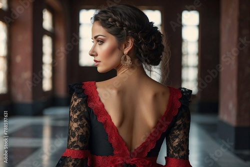 Spanish Woman in Red and Black Dress