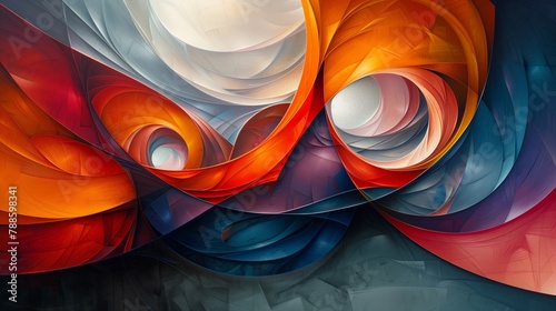 Vibrant color painting curved shapes abstractionism