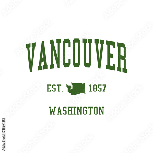 abstract vector image written vancouver est 1857 washington, print style. Vector for silkscreen, dtg, dtf, t-shirts, signs, banners, Subimation Jobs or for any application