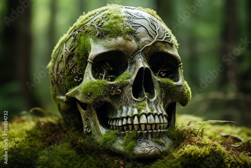 Delicate Skull moss nature. Park natural. Generate Ai