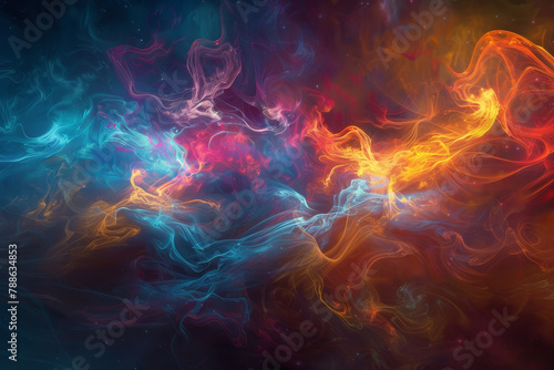 A colorful space scene with a blue and orange swirl