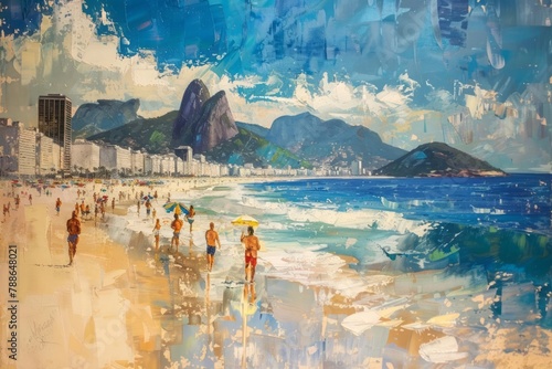 Rio de Janeiro's beachfront, Copacabana, vibrant urban beach life, Brazilian flair