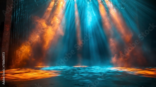 Stage curtain ray spotlight theatre entertainment, a magical play of lights and shadows, ideal for dramatic scenes, stage curtain ray spotlight theatre entertainment