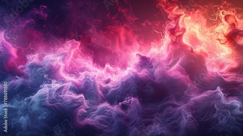  A group of pink and blue smoke swirls against a black backdrop Red and pink smoke trails are present on the image's left side