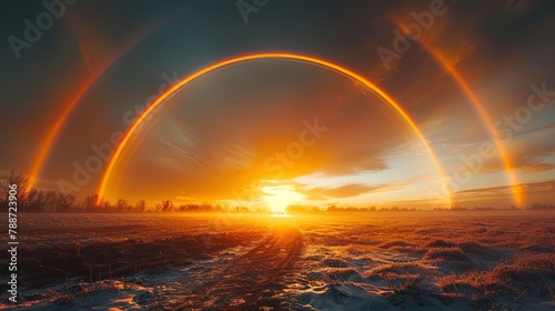 A sun dog phenomenon creates a stunning halo around the sun, captivating all who witness