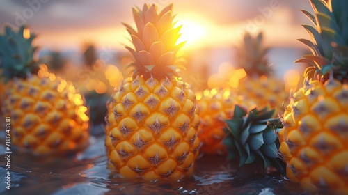 Ananas floating in water during sunset, a beautiful natural sight