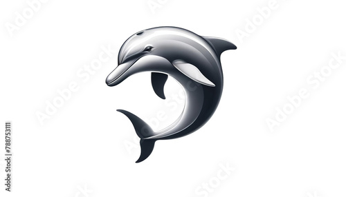 A cartoon dolphin jumping up at an angle with a happy expression on its face.