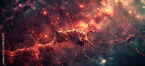 3d rendered, medically accurate illustration of an active nerve cell. AI generated illustration