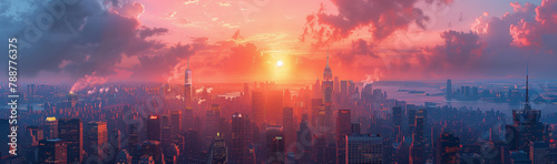 Dystopian Cityscape at Sunset