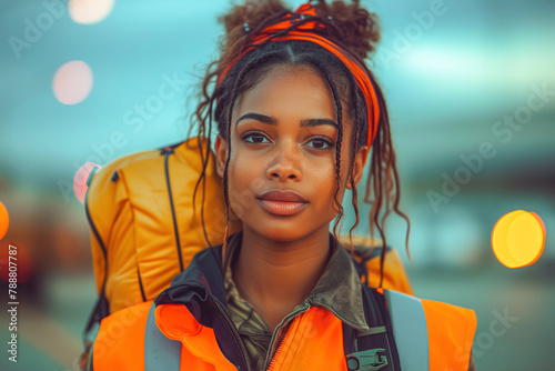 Young African American woman, aerospace technician at work