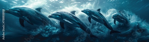 A pod of dolphins swimming in the ocean.