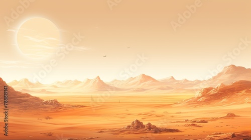 This is a beautiful landscape of a desert with large mountains in the background.