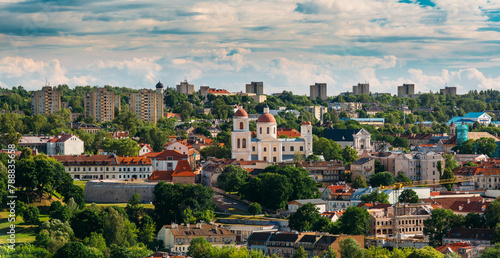 Vilnius, Lithuania. Bastion Of Vilnius City Wall And Orthodox Church Of The Holy Spirit In Summer Day. Vilnius Old Town Is Part Of UNESCO World Heritage. Russian Orthodox Church