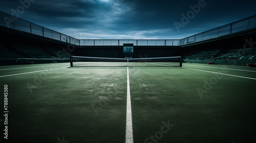 Professional Tennis Court Under Dramatic Cloudy Sky
