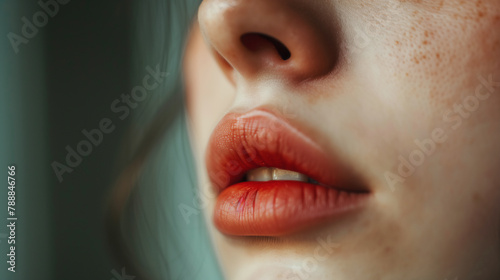 女性の口唇のクローズアップ