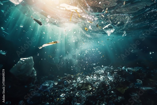 Generative AI : Pollution in oceans concept, Stop ocean plastic pollution concept.