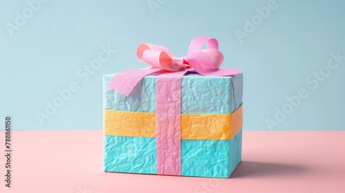 Blank mockup of a bright and colorful paper mache gift box with a textured handmade feel. .