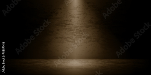 Product showcase with warm spotlight. Black studio room background. Use as montage for product display