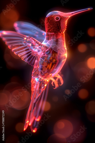 Illuminated Digital Art of a Hummingbird in Flight