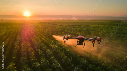 Drone pulverizando uma plantação