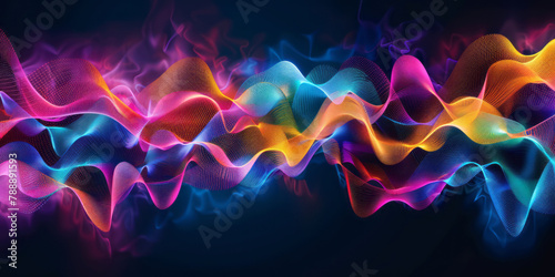 A colorful spectrum of digital waves flows over geometric shapes, representing the dynamic nature and evolution of data technology in marketing.