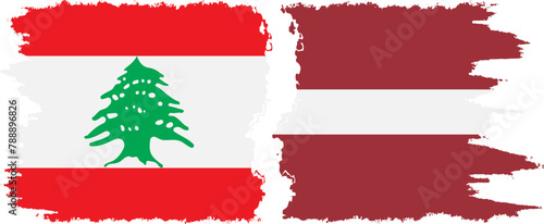 Latvia and Lebanon grunge flags connection vector