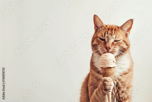 Felidae carnivore cat with whiskers eating ice cream in a cone