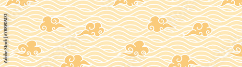 yellow wave seamless pattern japanese style with ornamental cloud