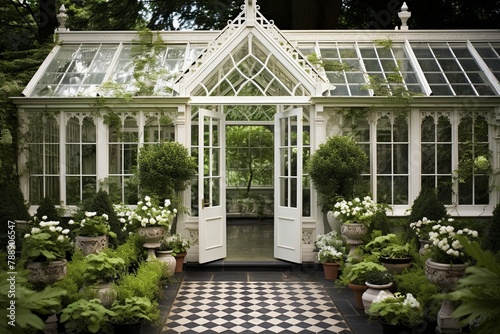 Antique Greenhouse Conservatory Designs: Parterre Gardens and Clipped Hedges Harmony