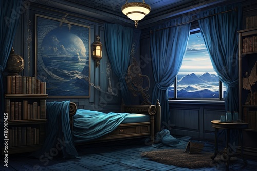 Zephyrus Wind God Fan Art: Aegean Blue Curtains Mythology Study Room Inspirations