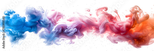 Pastel pink and blue watercolor paint cloud on transparent background.