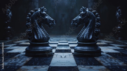 Duel of the Knights: Symmetrical Chess Pieces on Board in the Dark