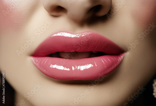 cheerful hair pore mouth business nose blissful female care contrast shiny kiss cosmetic lipstick portrait chuckle sexy lips kiss red beam hot woman chop kissing print background li