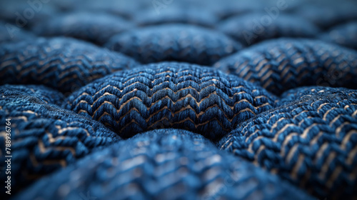 Macro Detail Of Braided Blue Textile, Exemplifying The Complexity And Beauty Of Fabric Weaving