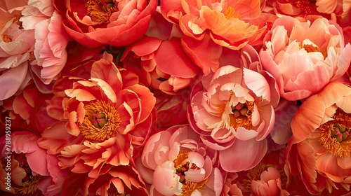 Indulge in the delightful texture of stunning coral red Peony blooms A vibrant bouquet of blossoming peonies awaits to brighten your birthday celebration set against a charming backdrop of 