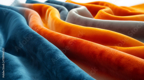 A Detailed Close-Up Of Intertwined Blue And Orange Fabrics, Highlighting The Rich Textures And Fabric Weave