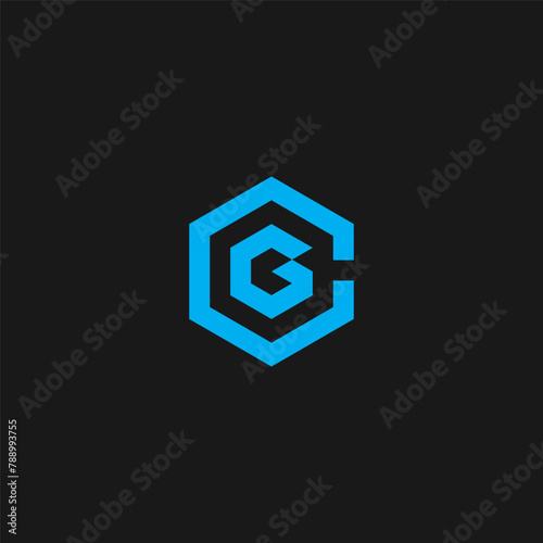 CG or GC monogram logo in hexagon shape - blue color.
