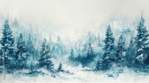 Watercolor Coniferous Forest Winter Design