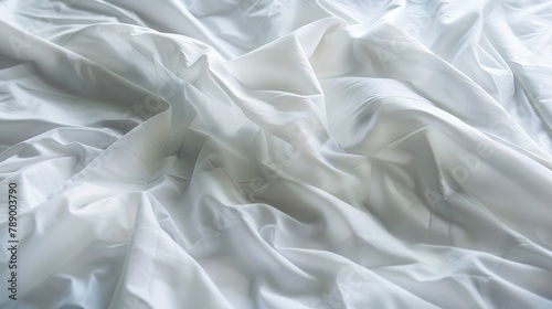 Crumpled white cotton bed sheet in a hotel room A bedsheet is a rectangular piece of cloth used as bedding more easily washable than a mattress and provide better sanitation for bed oc : Generative AI