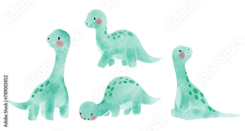 Apatosaurus . Cute dinosaur cartoon characters . Watercolor paint design . Set 5 of 20 . Vector .